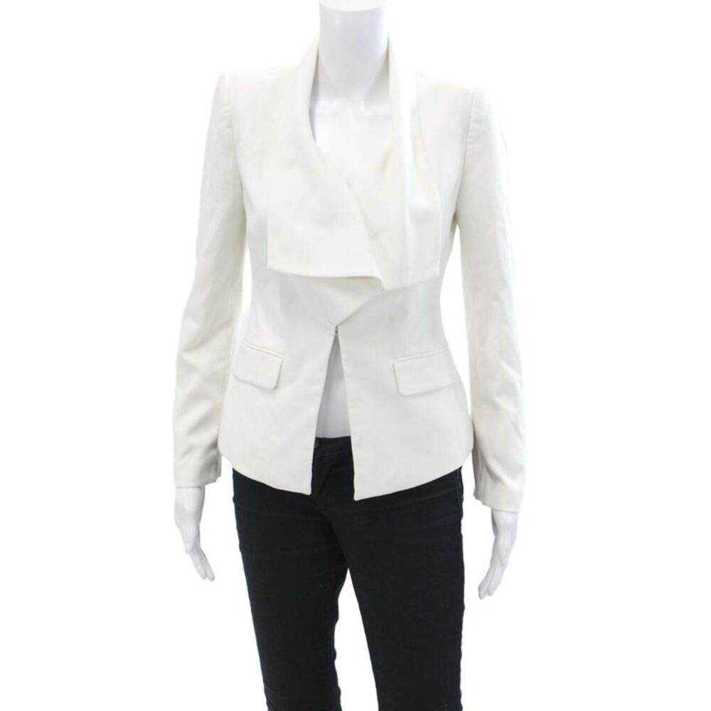BCBGMAXAZRIA Womens Hook Cowl Neck Long Sleeve Lined Blazer White Size XS